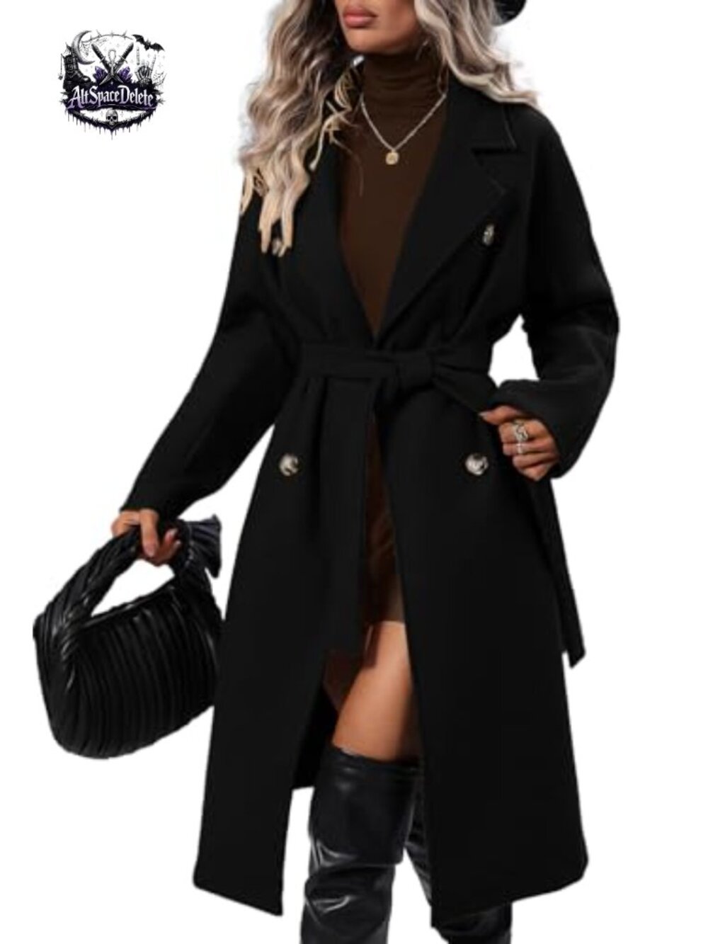 Wool Blend Double Breasted Belted Pea Coat Notch Lapel Winter Overcoat